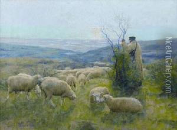Berger Et Moutons Dans Les Landes Oil Painting - Gaylord Sangston Truesdell