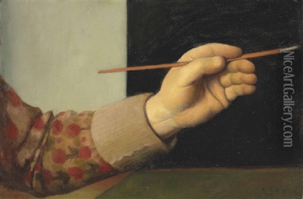 Hand Des Kunstlers Mit Pinsel Oil Painting - Arthur Segal