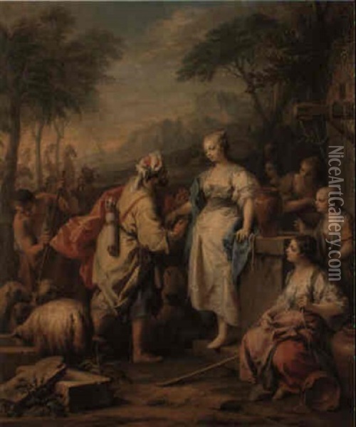 Rebecca And Eliezer At The Well Oil Painting - Jacopo Amigoni