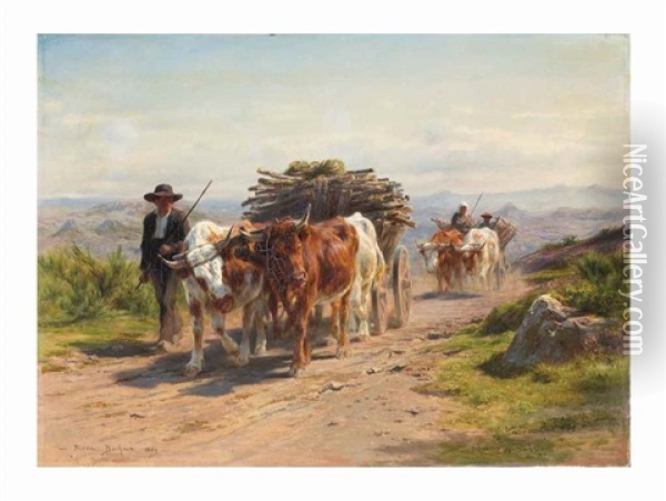 Charrette Attelee De Vaches, Et Bouvier, En Auvergne Oil Painting - Rosa Bonheur