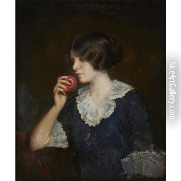 Lady With Apple Oil Painting - Adolphe Borie