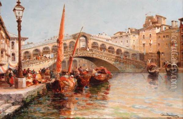 The Rialto Bridge, Venice Oil Painting - Arthur Joseph Meadows
