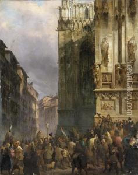Milano, 18 Marzo 1848, L'inizio Della Rivoluzione Delle 5giornate Oil Painting - Salvatore Mazza