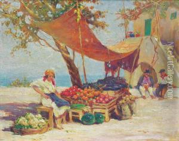Une Boutique A Capri Oil Painting - Konstantin A. Weschtschiloff
