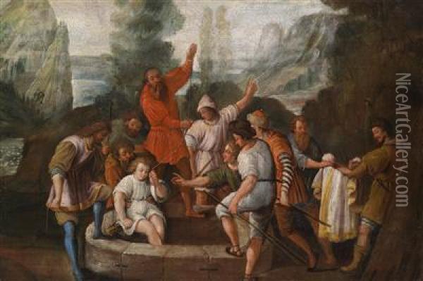 Joseph Thrown Into A Well By Hisbrothers Oil Painting - Johann Heiss