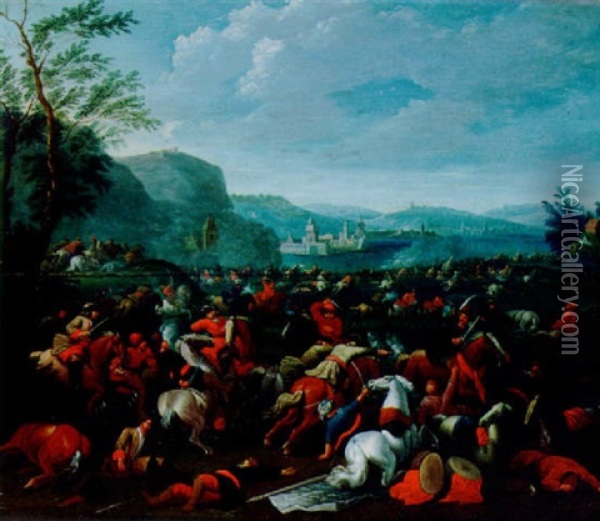 A Cavalry Battle Between Christians And Turks Oil Painting - Barend Van Kalraet