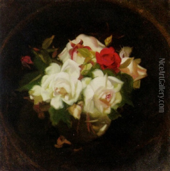 White And Red Roses Oil Painting - Stuart James Park