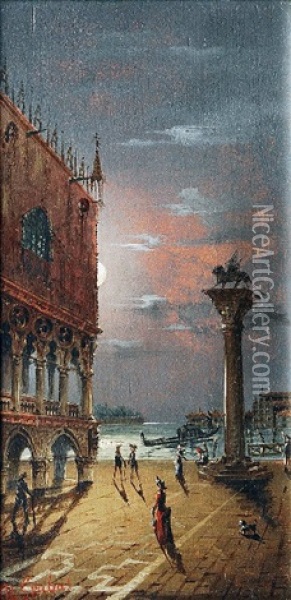 Der Markusplatz In Venedig Im Mondschein Oil Painting - Marco Grubas