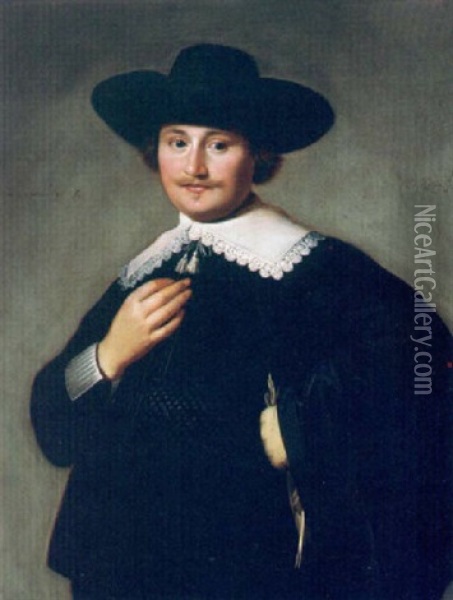 A Portrait Of A Gentleman In A Lace Collar Oil Painting - Isaac Luttichuys