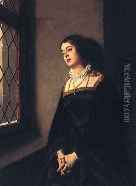 Portrait Of A Lady, Three-Quarter-Length, Wearing Black Robes And Standing Before A Window Oil Painting - Baron Heinrich von Angeli