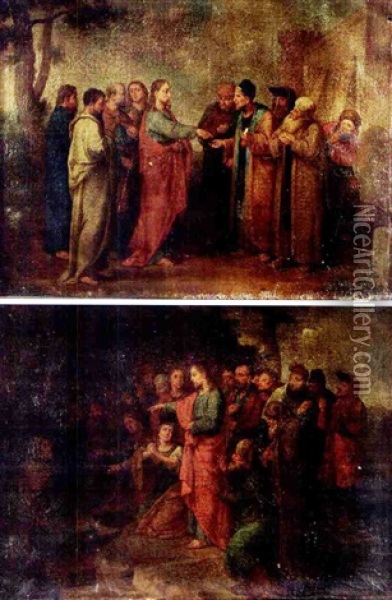 Tribute To Caesar (+ The Raising Of Lazarus; Pair) Oil Painting - Konrad Huber von Weissenhorn