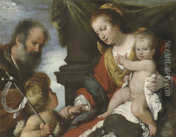 The Holy Family With The Infant Saint John The Baptist Oil Painting - Bernardo Strozzi