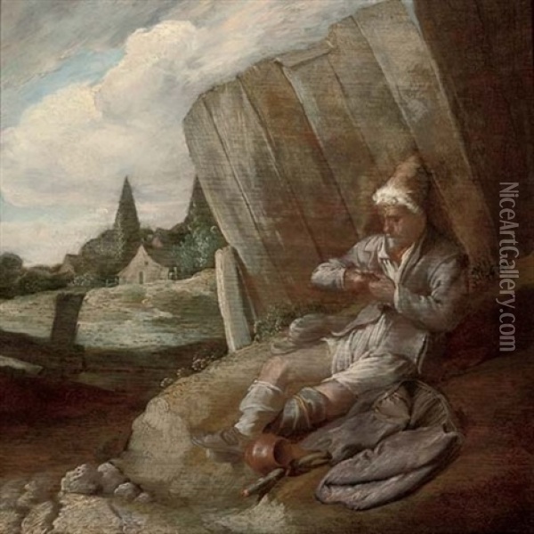 A Peasant Resting By A Fence Oil Painting - Bartholomeus Molenaer