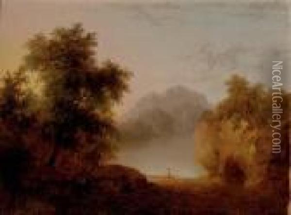 Figures In A Forest Clearing; And A Companion Painting Oil Painting - Patrick, Peter Nasmyth