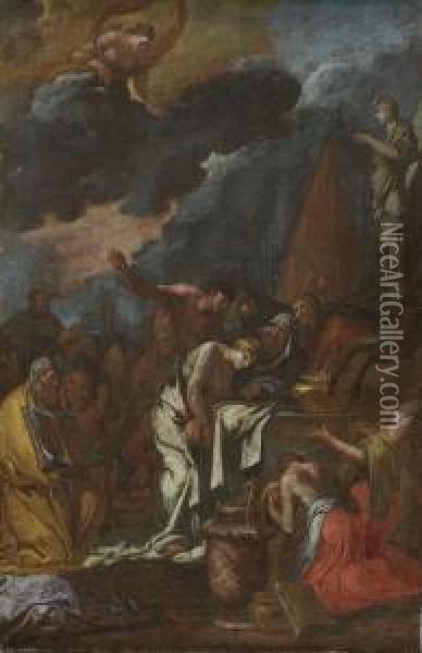 Le Sacrifice De Polixene Et Le Regne D'hypnos Avec L'arrivee D'iris Messagere Des Dieux Oil Painting - Giulio Carpione
