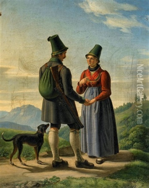 Jager Und Sennerin In Den Bergen Oil Painting - Joseph Anton Rhomberg