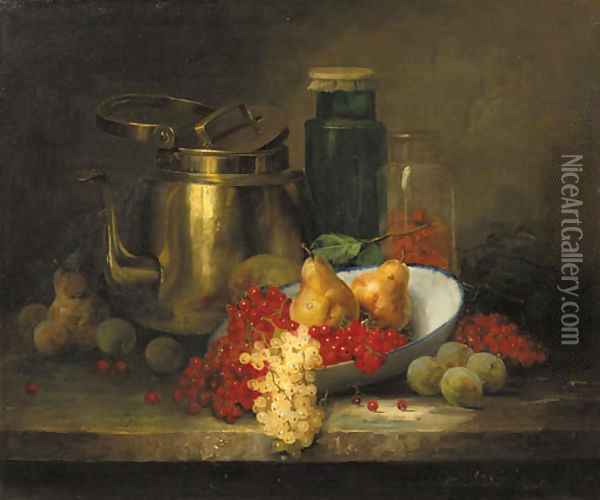 Still life with a copper kettle Oil Painting - European School