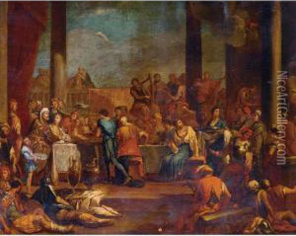 Belshazzar's Feast Oil Painting - Giulio Carpione