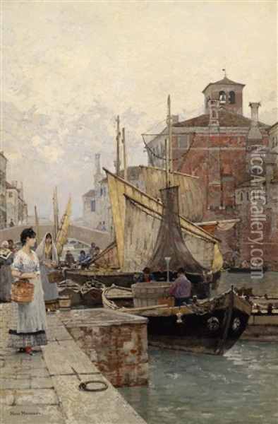 Fischmarkt In Chioggia, Venedig Oil Painting - Hans Herrmann
