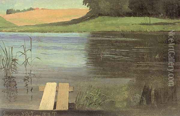 Study of a Lake 1838 Oil Painting - Johan Thomas Lundbye