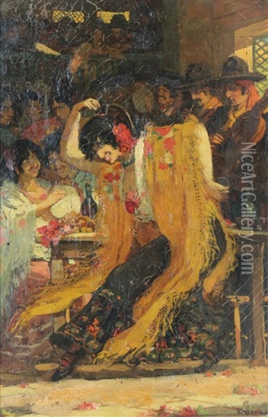 Andalouse Dansant Devant Une Assemblee Oil Painting - Ernest Azema