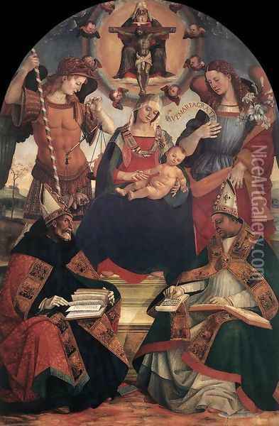 The Trinity, the Virgin and Two Saints 1510 Oil Painting - Francesco Signorelli