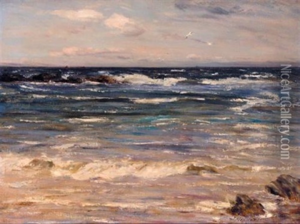 Breaking Waves (+ A Storm Off Shore; 2 Works) Oil Painting - John Henderson