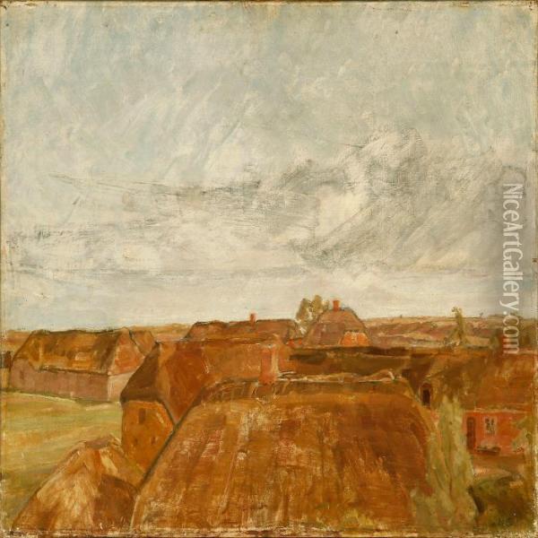 Overlooking Roof Tops Oil Painting - Carl Schou