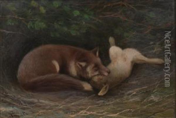 Rev Med Hare Oil Painting - Mauritz Drougge