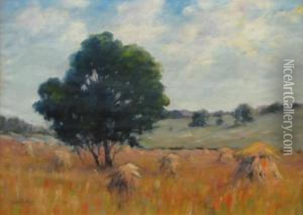 Indiana Landscape With Haystacks In Field Oil Painting - George Herbert Baker