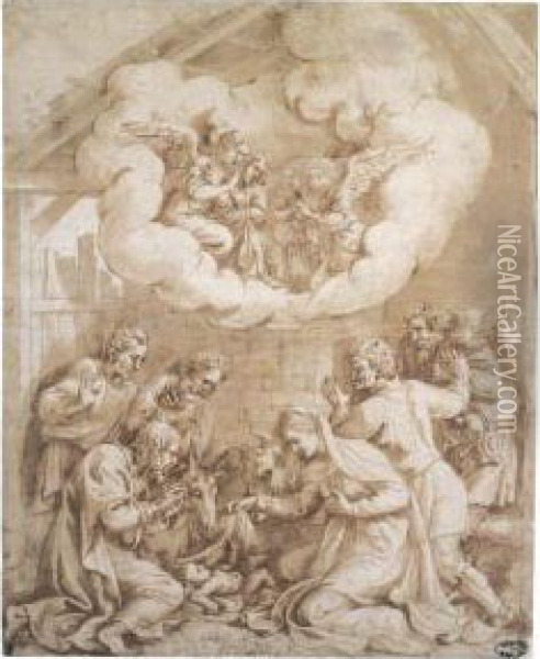 The Adoration Of The Shepherds Oil Painting - Giulio Romano