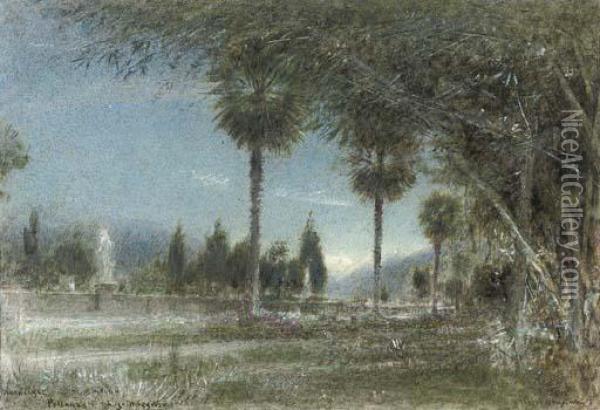 Moonlight In The Gardens, Pallanza, Lago Maggiore Oil Painting - Albert Goodwin