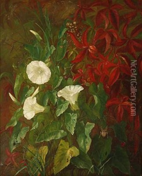 Bindweed At A Garden Wall Oil Painting - Alfrida Baadsgaard