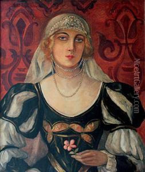 Portret Damy W Manierze Renesansowej Oil Painting - Wladyslaw Roguski