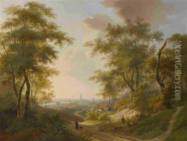 Blick Auf Eine Hollandische Stadt Am Fluss Oil Painting - Willem De Klerk