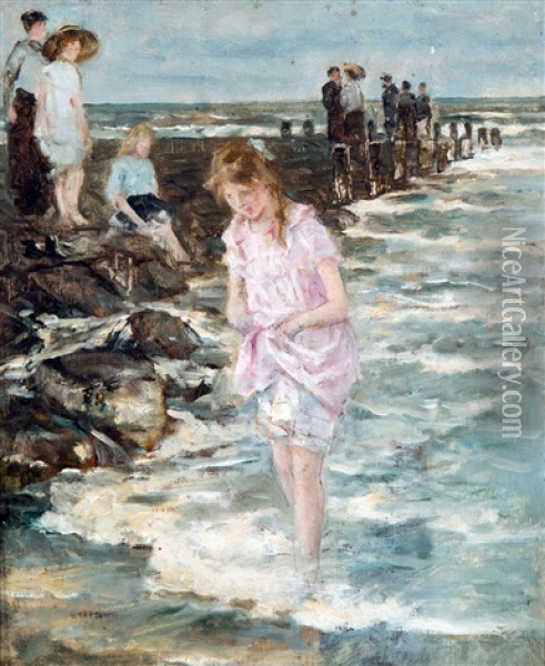 Pootje Baden Aan Zee Oil Painting - Johan Antonie de Jonge
