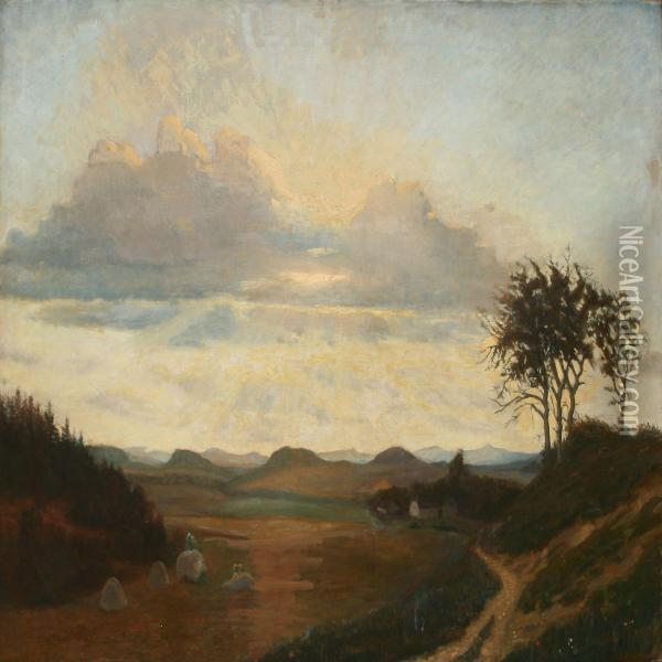 Clouded Landscape Oil Painting - Hans Henrik Schou