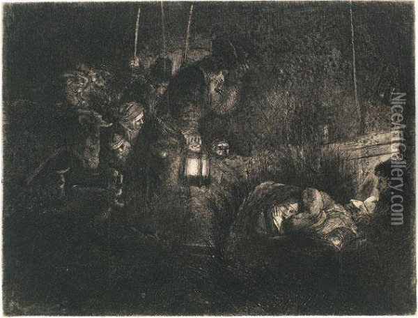 Die Anbetung Der Hirten, Bei Laternenschein Oil Painting - Rembrandt Van Rijn