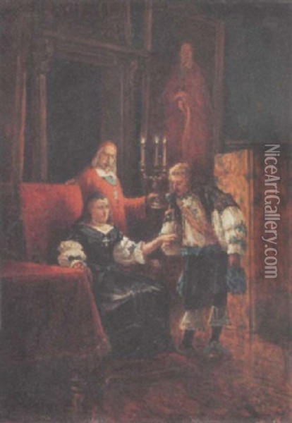 Anne D'autriche Et Le Cardinal Richelieu Oil Painting - Benjamin Eugene Fichel
