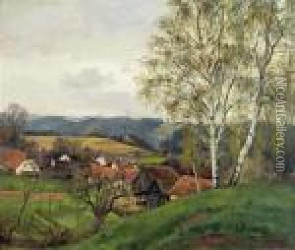 Dorf In Hugeliger Landschaft Oil Painting - Eduard Zetsche