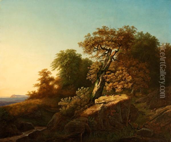 Pastoralt Landskap Med Herdar Oil Painting - Johann Christian M. Ezdorf