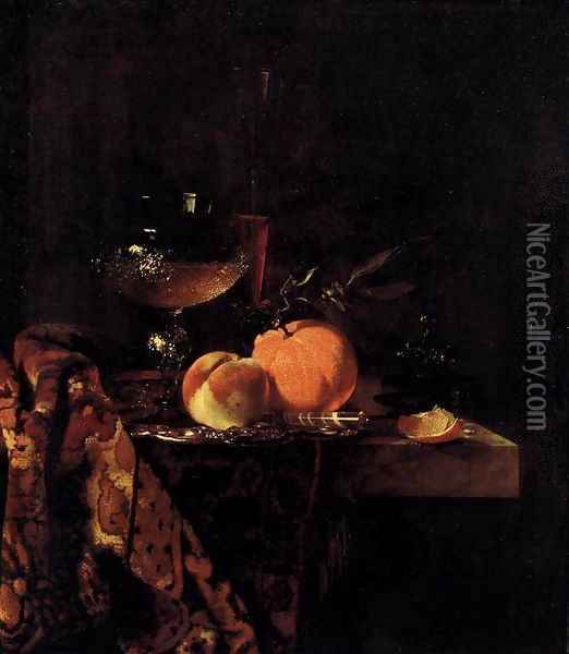 Still-Life with Glass Goblet and Fruit Oil Painting - Willem Kalf