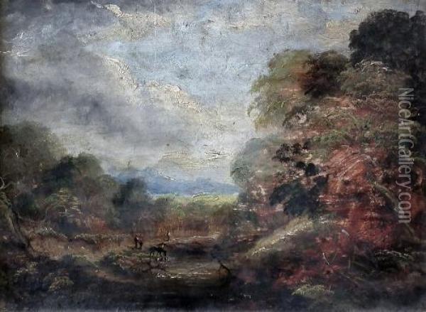 Oil Sketch - Country Scene With Figures Oil Painting - Richard Westall