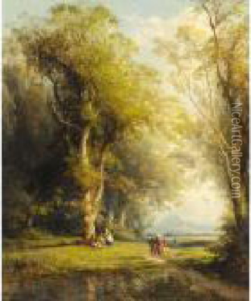 Figures On A Woodland Path Oil Painting - Charles Euphrasie Kuwasseg
