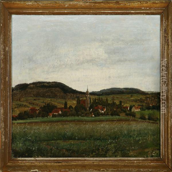 Landscape From Lohmen Near Dresden Oil Painting - Georg U.F. Fritz Jurgensen