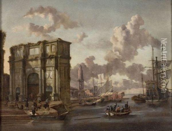 Port Avec L'arche De Constantin Oil Painting - Abraham Storck