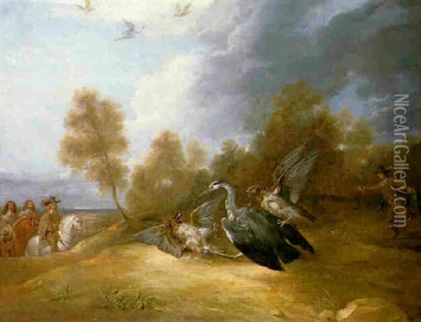 Falconry - Death Of A Heron Oil Painting - Benjamin (of Bath) Barker