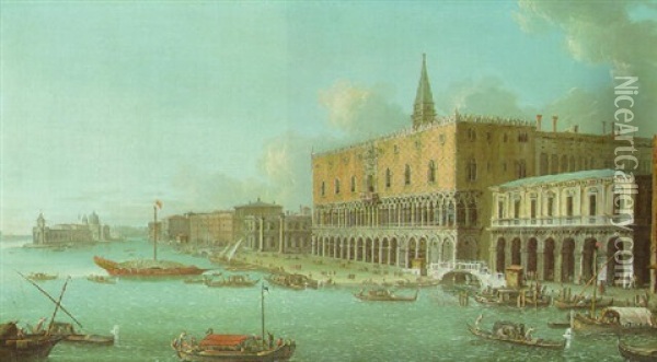 The Bacino Di San Marco, Venice, Looking West With The Doge's Palace Oil Painting - Antonio Joli