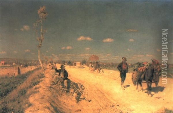 The Road To Market Oil Painting - Alceste Campriani