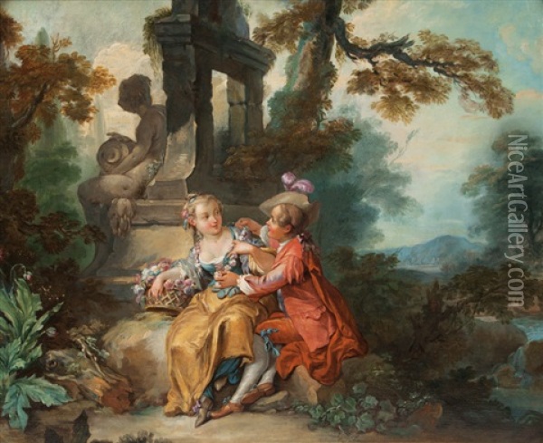 Lovers In A Park Oil Painting - Luigi Domenico Soldini